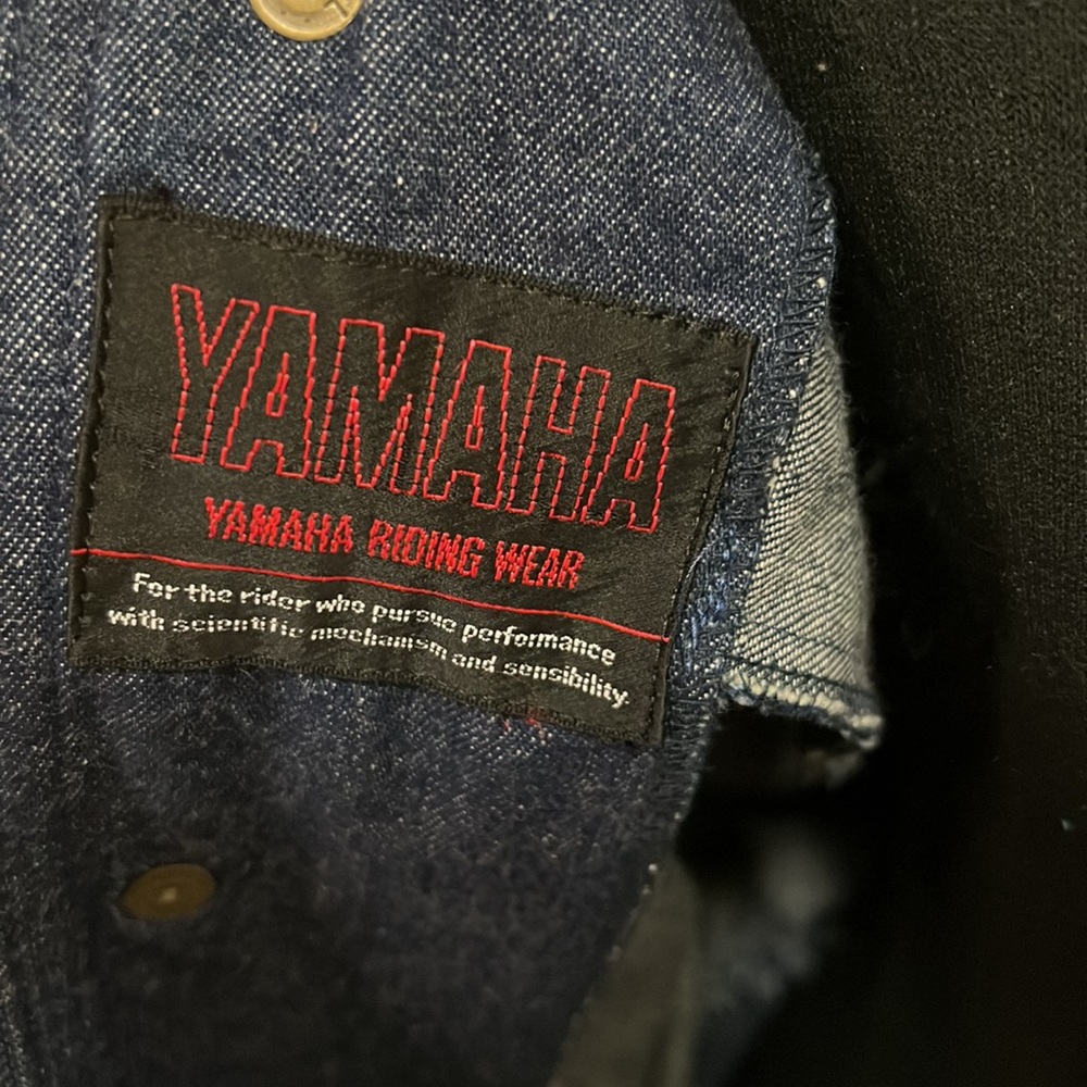 Vintage Yamaha Motor Riding Trucker Jeans Utility Cropped Jacket Size Small - Picture 12 of 16